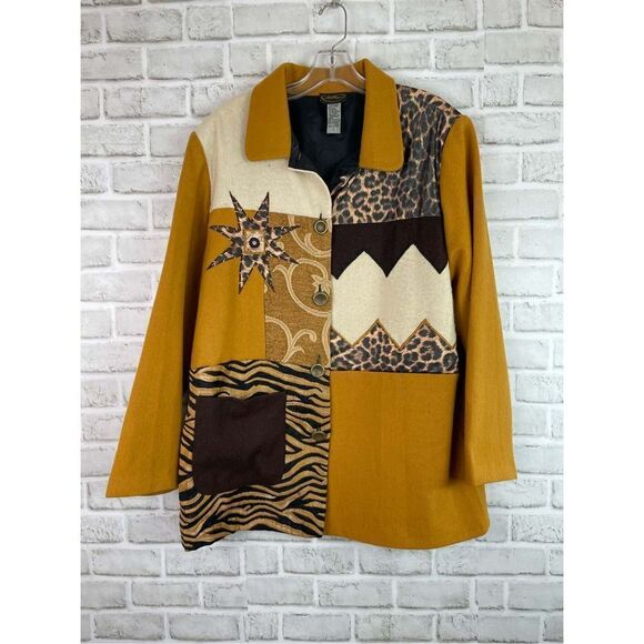 Vintage Allure Wool Patchwork Coat Animal Print Boho Artsy Eclectic Jacket - Picture 1 of 10